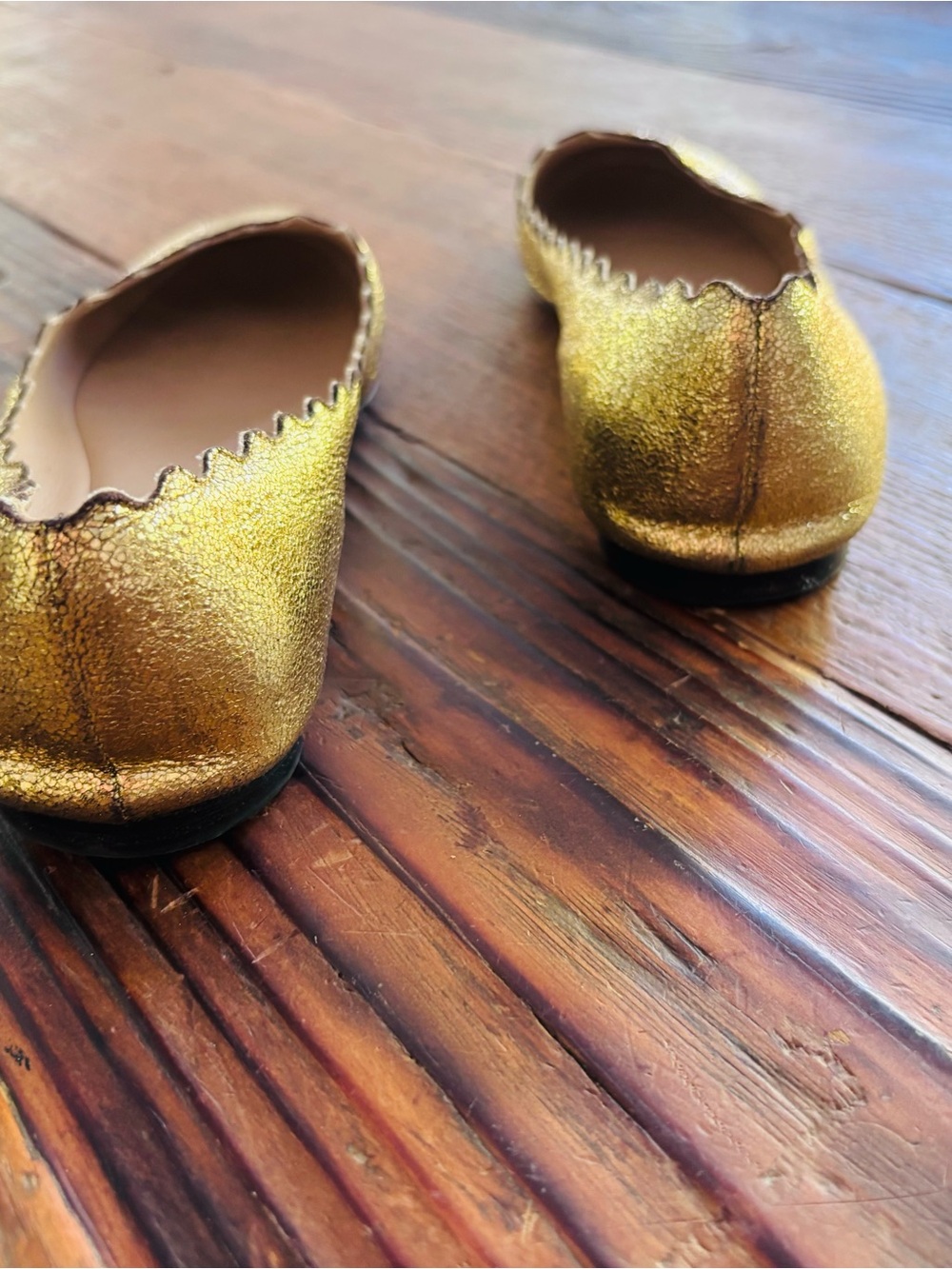 Chloe Metallic Gold Scalloped Ballet Flats - Picture 4 of 5